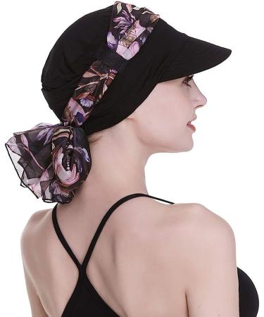 Women's Chemo Headwear: Black Newsboy Cap with Scarfs - Ideal Gift for Hair Loss - All Year Wear - Buy Online on GoSupps.com