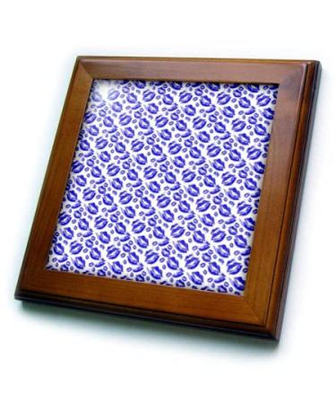 3dRose 8x8 Framed Tile - Two Kisses Collided Lip Bold Blue Lips Pattern Pattern - Lipstick Kisses