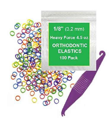 1/8 Inch Orthodontic Elastic Rubber Bands 100 Pack Neon Heavy 4.5 Ounce Small Rubberbands Dreadlocks Hair Braids Fix Tooth Gap Free Elastic Placer for Braces