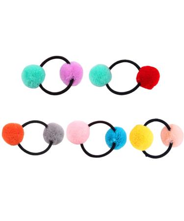 Lurrose 10 pieces pom hair tie pompon ball elastic hair band fur ball fluffy ponytail holder for women girls hair accessories