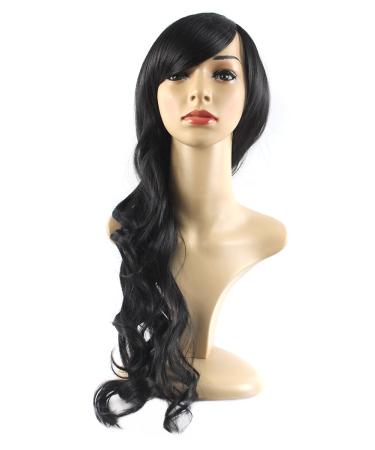 Xiaoyu 2870cm Long Curly Black Wig for Women - Natural Synthetic Oblique Bangs International Shipping Available - Buy Online on GoSupps.com