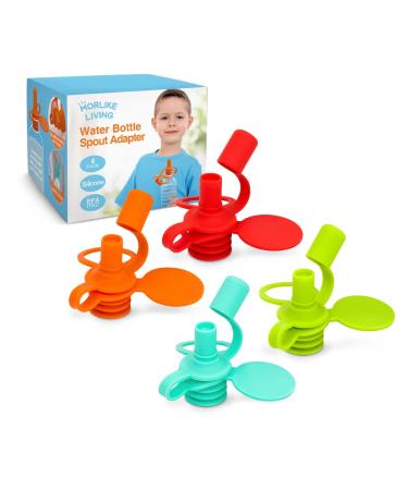 Morlike Baby Water Bottle Cap Silicone Bottles Top Spout Adapter Replacement for Toddlers Kids and Adults Protects Kids Mouth - No Spill & BPA Free (Mix - 4 Pack)