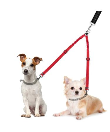 Nasjac double dog leash no tangling 360 rotatable splinter double linen for two dogs adjustable shock-damping bungee-reflecting leash for dogs small medium and large running training small (3-9 kg) red