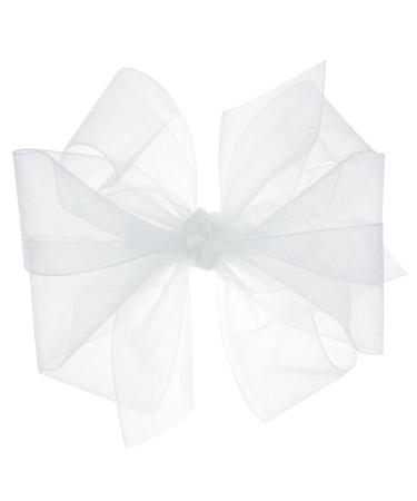 Wee Ones Girls' Organza Double Hair Bow on a WeeStay Clip with Satin Knot Center  Medium  White