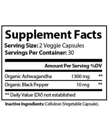 PureNature Organic Ashwagandha 1300mg Root Powder with Black Pepper Extract - 60 Veg Capsules - Buy Online on GoSupps.com