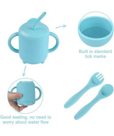 Kinggrand Kitchen Baby Feeding Set - Silicone Suction Plates, Bowls, Straw Cup - Blue | Baby Led Weaning Supplies | Food Grade Dishes - Buy Online on GoSupps.com