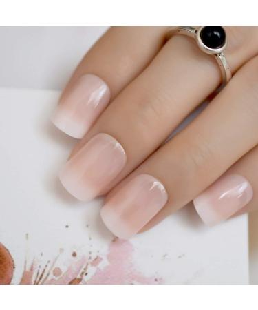 French Squoval Pink Nude White False Press on Nails - Full Cover UV Gel Nail Art Tips for Girls - Buy Online on GoSupps.com