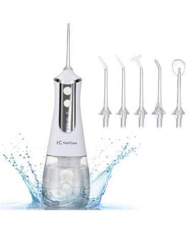 Cordless Waterproof Dental Flosser Electric Pulse Tooth Cleaner 5 Jet Tips to Remove Tartar and Plaque (White)
