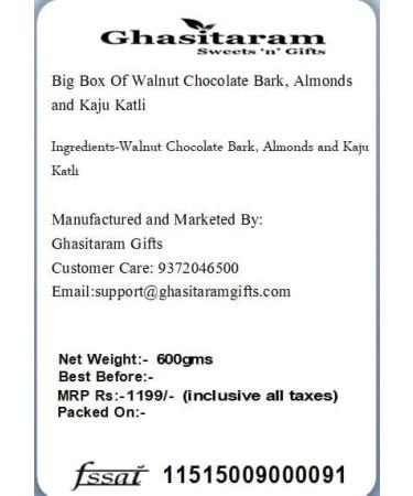 Ghasitaram Gifts Rakhi Gifts for Brothers Rakhi Sweets - Big Box of Walnut Chocolate Bark Almonds and Kaju Katli with Pearl Beads Rakhi Big BoxofWalnut Choco Bark Almond Kaju Katli Rakhi - Buy Online on GoSupps.com