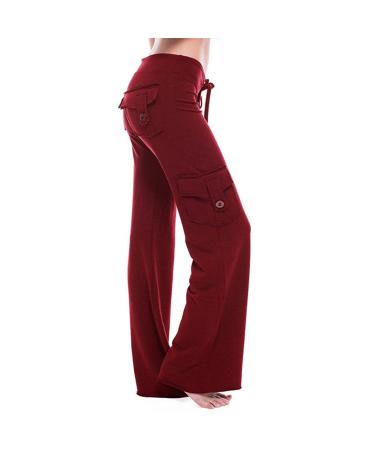 YSLMNOR Women's High Waist Cargo Pants Workout Sweatpants with Pockets Button Trousers Harajuku Y2k Baggy Jogger Pants Wine 3X-Large