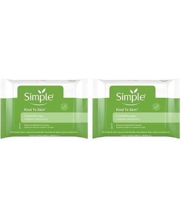 Simple Kind to Skin Facial Cleansing Wipes Cleanser & Makeup Remover Cleansing Removes Waterproof Mascara 7 Wipes (Pack of 2)