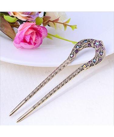 Hair Clips Vintage Hair Accessories Antique Bronze Gold Plated Clip U-shaped Hair Clip Pin Rhinestone Flower Hair Accessories Blue Hair Clips (Size : 1) - Buy Online on GoSupps.com