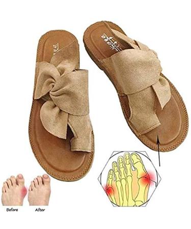 LGZY Big Toe Bone Correction Sandals Bow-Knot Foot Orthopedic Shoes with Arch Support Non-Slip Wear-Resistant Beach Travel Slippers for Women Hallux Valgus Bunion Khaki 41 41 Khaki