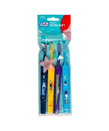 TEPE Kids Toothbrush Extra Soft Kid and Toddler Toothbrush for Ages 3+ 4 Pack X-Soft / 4