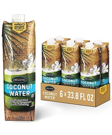 Nature's Greatest Foods, Organic Coconut Water, USDA Organic Certified, No Sugar Added, Never from Concentrate, Pure & Refreshing, 33.8 fl oz (Pack of 6)