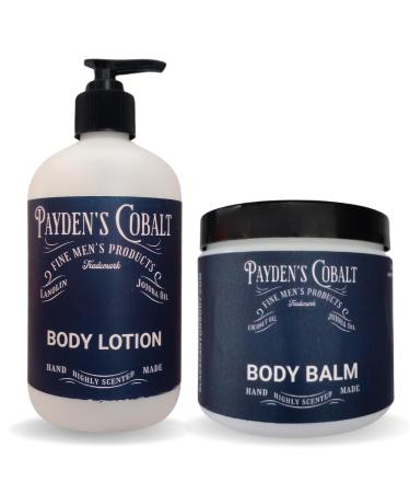 Payden's Cobalt Rust For Men Scented Body Lotion and Body Balm Set 12 Oz Lotion - 16 Oz Body Balm