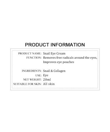 DISAAR Beauty Collagen Snail Extract Eye Cream Anti-Wrinkle Dark Circles Eye Bags & Anti-Aging Treatment Hydrating & Firming Under Eye Care 20ml / 0.7 fl.oz - Buy Online on GoSupps.com