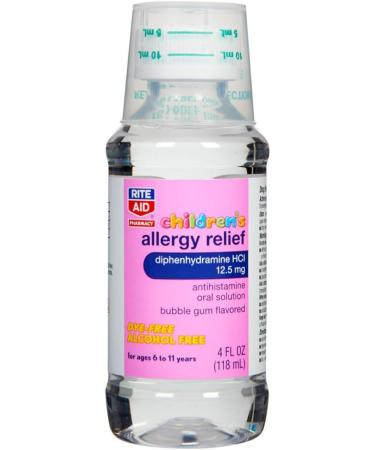 Rite Aid Children's Allergy Relief Diphenhydramine HCI 12.5mg - 4oz Bubble Gum Flavor | Antihistamine for Kids | Allergy Medication - Buy Online on GoSupps.com