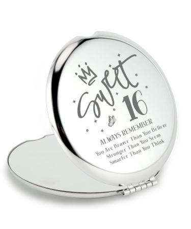 QINGTAI 16th Birthday Gifts for Girls  Sweet 16th Birthday for Sister  Daughter  Granddaughter  Best Friend  Niece  16th Birthday Gift Ideas  Stainless Steel Makeup Mirror for Her