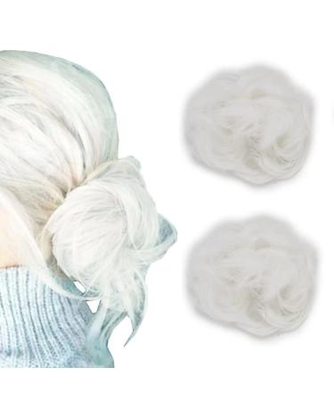 iLUU Snow White Synthetic Scrunchy Bun Up Do Hair Chignons Hairpiece Ribbon Ponytail Extension Snow White Wavy Messy Bun Hair Extensions Ponytail for Women Girl (2pcs/pack 1001-White) #1001-snow white