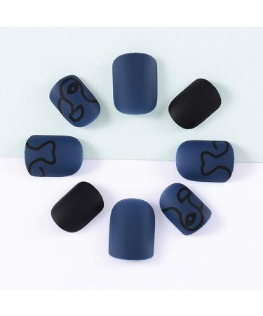 Sethexy Matte Short Square False Fingernails - Abstract Black Acrylic Press-On Nail Tips for Women & Girls | International Shipping Available - Buy Online on GoSupps.com
