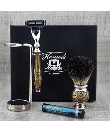 Buy 4Pc Men's Shaving Kit - 3 Edge Razor Black Badger Hair Brush Stand & Alum Pencil | Perfect Grooming Set for Men - International Shipping - Buy Online on GoSupps.com