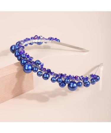 JWICOS Wedding Pearl Headband for Brides and Bridesmaid Bridal Rhinestone Tiara Headpieces for Women and Girls Wedding Hair Accessories for Prom Birthday Party (Royal Blue)