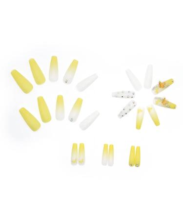 BABALAL Long French Fake Nails: Matte Yellow Ballerina Butterfly Acrylic Press-on Nails - 24Pcs for Women and Girls - Buy Online on GoSupps.com