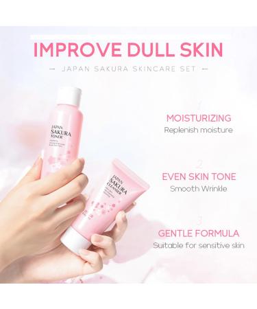 Sakura Skincare Kit for Teen Girls & Women - 5pcs Travel Set: Cleanser Toner Serum Eye Cream & Face Cream - Buy Online on GoSupps.com
