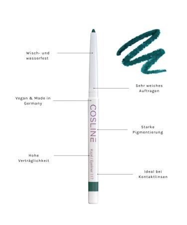 Cosline Kajal & Eyeliner No. 117 - Dark Green | Waterproof Soft & Vegan | High Pigmentation Made in Germany - International Shipping Available - Buy Online on GoSupps.com