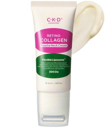 CKD Guasha Neck Cream with Small Molecule Retino Collagen Anti-Aging Neck Firming Cream for Tightening Sagging Skin with Steel Roller to Improve Circulation & Complexion 1.69oz.