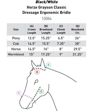 HORZE Grayson Classic Leather Ergonomic Snaffle Dressage Bridle - Black/White Horse - Buy Online on GoSupps.com