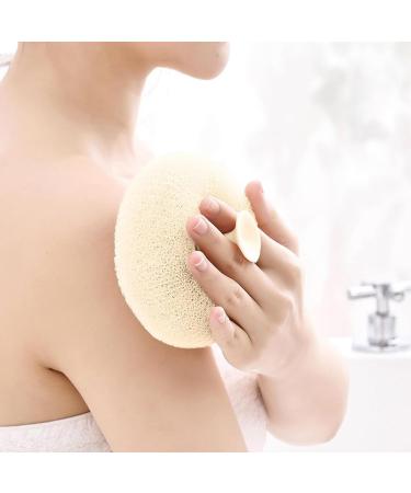 2 Pcs Soft Bath Sponge Cleaning Brush Set - Exfoliating Loofah with Suction Cup - Massage Bath Balls in Beige & Pink - Buy Online on GoSupps.com