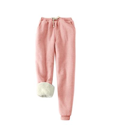 Ganfancp Women's Trousers Winter Warm Padded Fleece Loose Sweatpants Unisex Casual Solid Drawstring Sport Jogger Long Pants Pink Merry Christmas 84 Medium