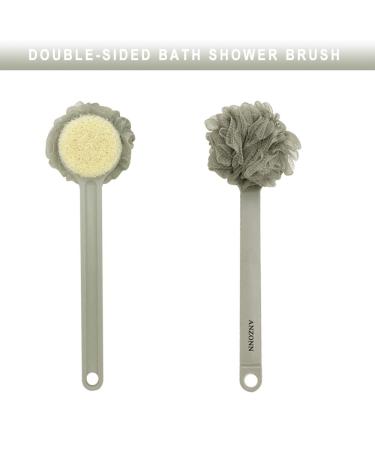 Anzonn Double-sided Body Bath Brush with Loofah Sponge - Long Handle Back Scrubber offered in Gray for Exfoliating Massage - Buy Online on GoSupps.com