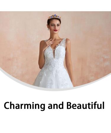 Gold Tiara Crown with Blue Rhinestone for Wedding, Birthday, Pageant & Party - Buy Online on GoSupps.com