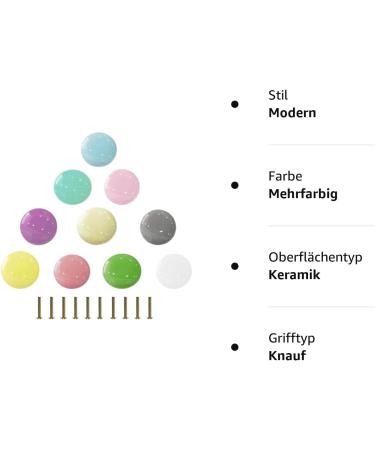 Mayula 10pcs Colorful Ceramic Door Buttons for Children's Room | Cabinet Knobs with Screws - Blue Green Pink Ivory Purple & White - Buy Online on GoSupps.com