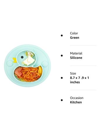 Silicone Baby Plate with Suction | Divided Duck Dishes for Kids | BPA-Free & Microwave Safe | Green - Buy Online on GoSupps.com