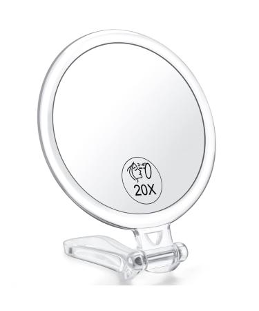 AMISCE 20x Magnifying Mirror, Travel Handheld Mirror - 2-Sided Hand Held Mirror with 1X 20X Magnification & Adjustable Handle/Stand, Portable Small Travel Makeup Mirror, Girl Women Mother's Gift
