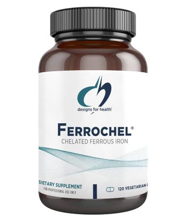Designs for Health Ferrochel Iron Chelate - 27mg Iron Bisglycinate Supplement, Chelated Ferrous Iron Pills with Enhanced Absorption - Designed to be Easy On Stomach - Vegan (120 Capsules) Standard Packaging