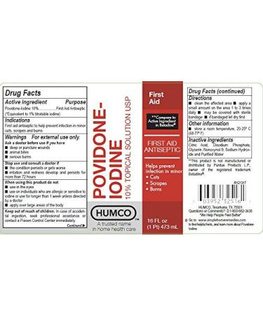 Humco Povidone Iodine 10% Topical Solution 16 oz. - Antiseptic for Wound Care - Buy Online on GoSupps.com