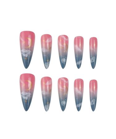 Justotry 24-Piece Stiletto Moon Nails - Navy French Artificial Press-On Almond Art Fingernails for Women - Buy Online on GoSupps.com
