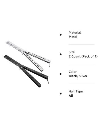 Stainless Steel Butterfly Combs - 2pc Set for Outdoor Hair Styling (Black/Silver) - Buy Online on GoSupps.com
