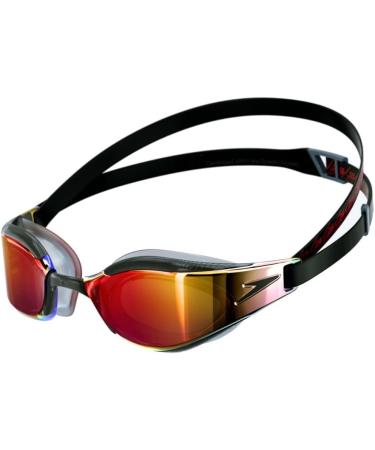 Speedo Fastskin Hyper Elite Adult Mirrored Goggles - Unisex One Size Black/Oxide Grey/Fiery Gold - Best Performance Swim Goggles for Competitive Athletes - Buy Online on GoSupps.com