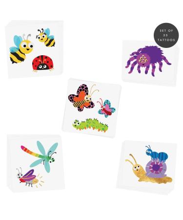 Bugs Variety Set - 25 Assorted Premium Waterproof Metallic Flash Tattoos for Kids - Party Favor Temporary Tattoos for Boys & Girls - Birthday Party Decor - Bug and Insect Designs - Buy Online on GoSupps.com