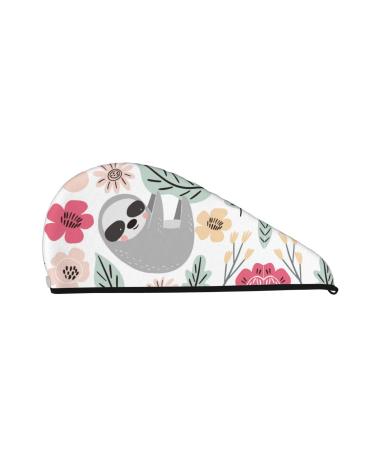 Cute Cartoon Sloth Microfiber Hair Towel Soft Super Absorbent Hair Towel Wrap for Women Coral Velvet Quick Dry Hair Cap for Long Curly and Thick Hair