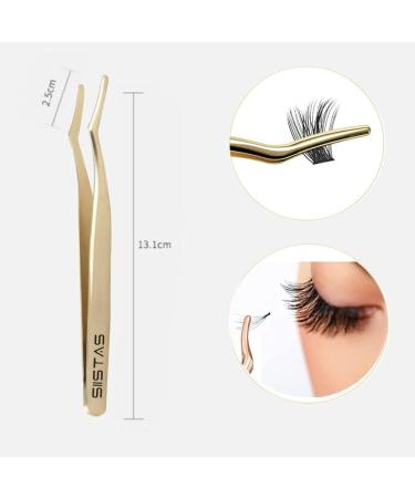 Lash Applicator Tool: Stainless Steel Curved Cluster Lash Tweezers - Gold - Buy Online on GoSupps.com