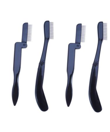 FRCOLOR 4 Pcs Curved Eyebrow Comb Foldable Eyelash Comb Makeup Tools Steel Needle mediumx2pcs Blackx2pcs