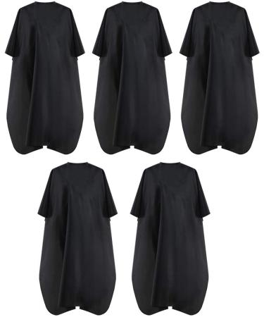 Black Waterproof Hair Salon Cape Professional Barber Cape with Metal Snap Closure Hair Cutting Cape for Adults Water Resistant Hairdressing Cape 59" x 47" (Pack of 5) 5 Pack