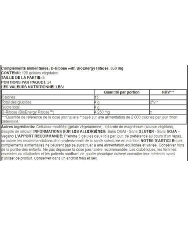 Doctor's Best D-Ribose 850mg - 120 Vegetable Capsules | Natural Energy | Cardiovascular Support - Buy Online on GoSupps.com